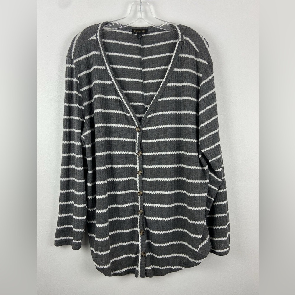 Orange Riss Gray White Striped Waffle Button Down Cardigan Size Size 1X Like New